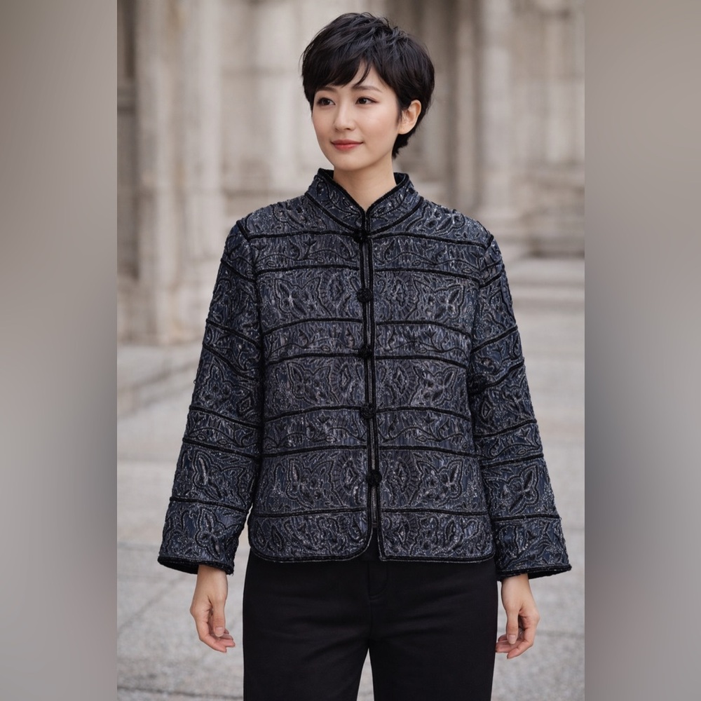 Vintage Saks Fifth Avenue Petites Beaded Silk Jacket - Petite Large